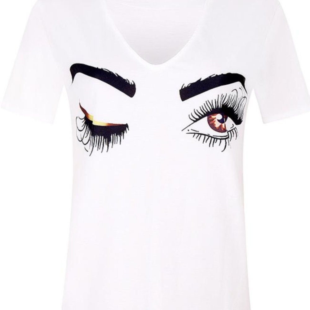 Wink Printed V-Neck T-shirt with Neck Detail